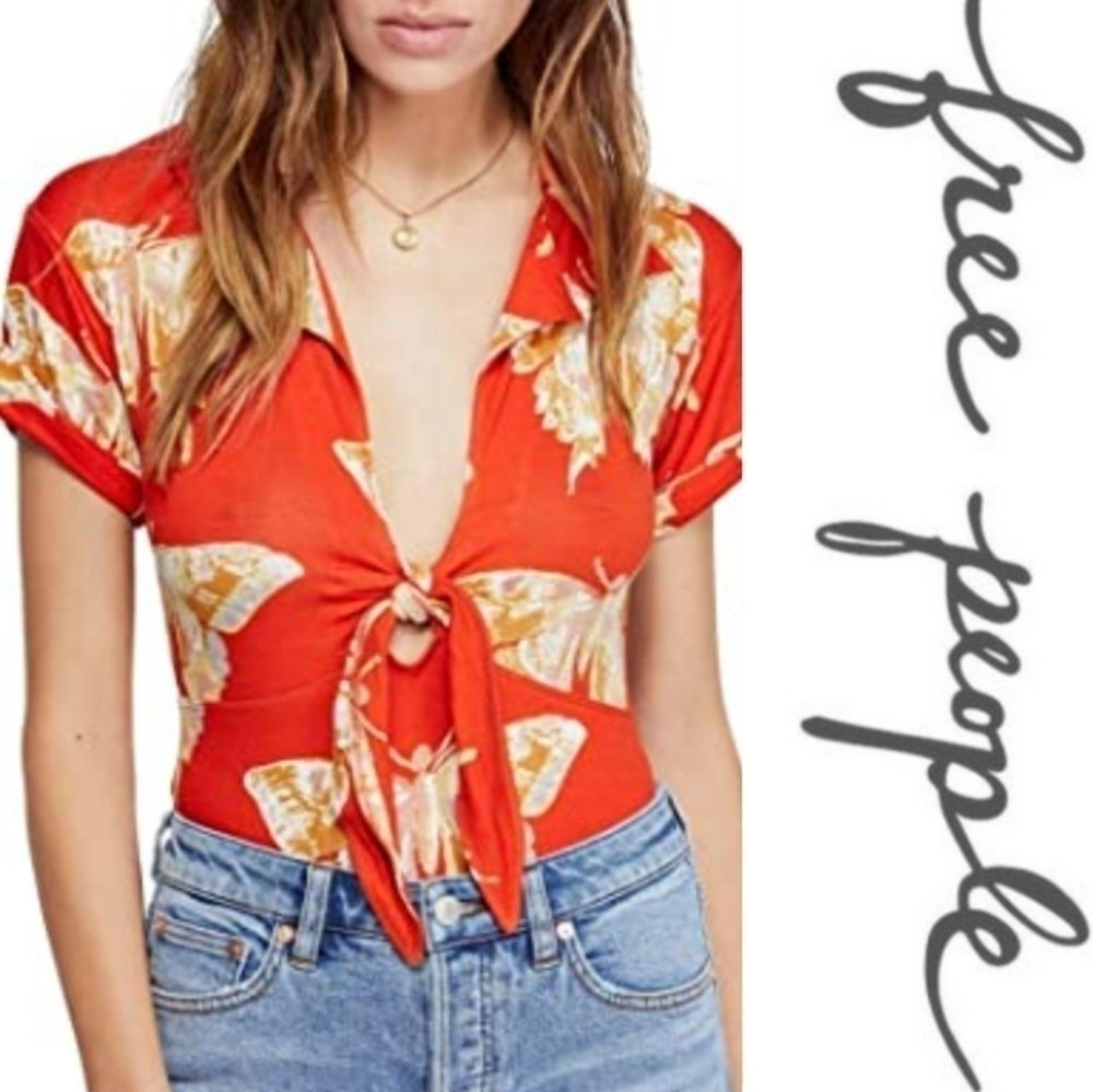 FREE PEOPLE ready set sail butterfly crop top Orange small